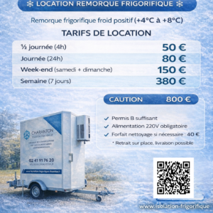 Location remorque frigorifique – Froid positif +4°C à +8°C